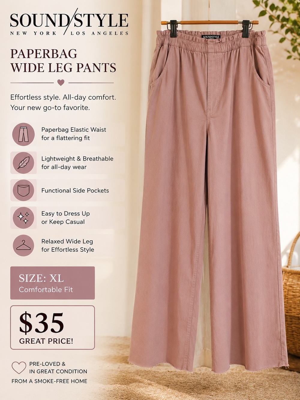 SOUND/STYLE Paperbag Wide Leg Jeans - Rose Taupe, Women's